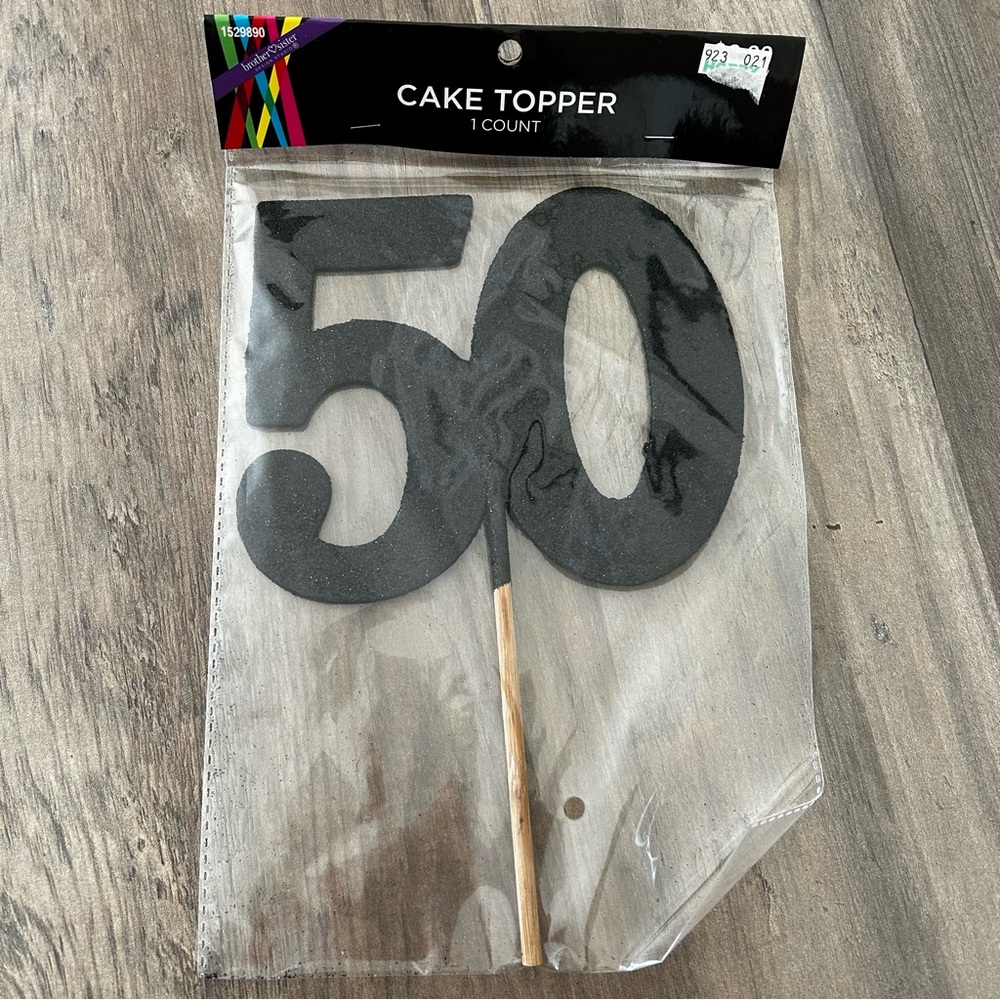 Black 50 Glitter Cake Topper